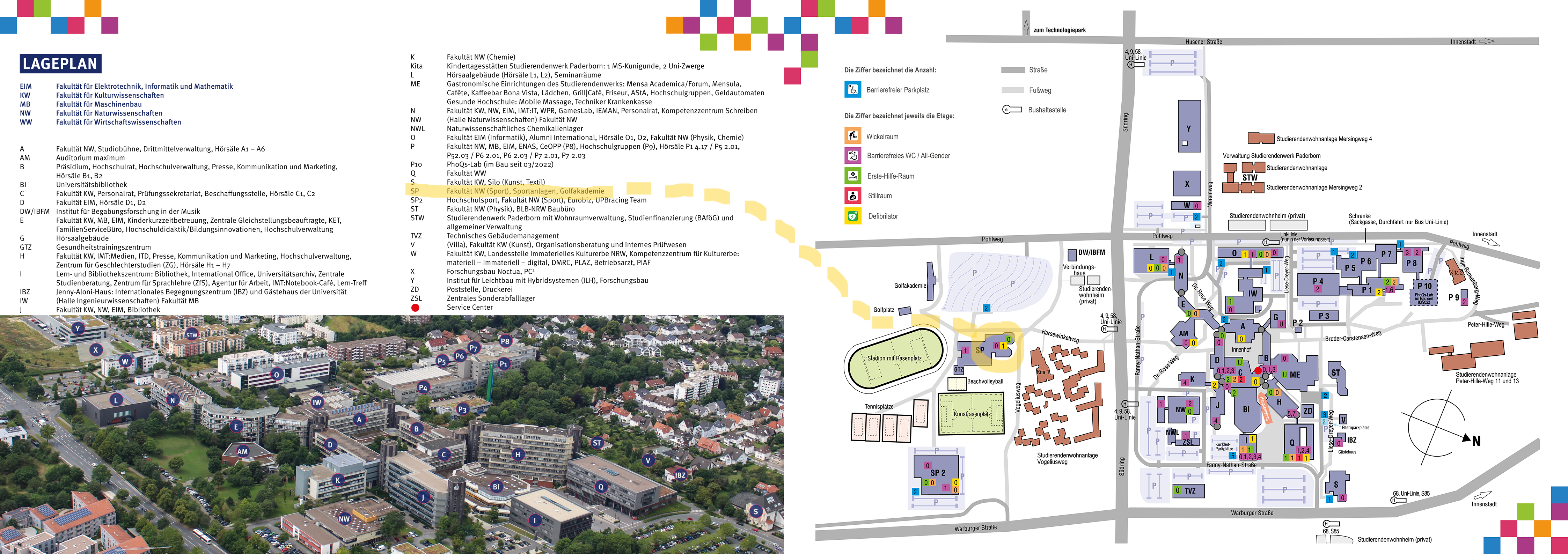 Lageplan Universität Paderborn - gelb markiert: Sportsoziologie